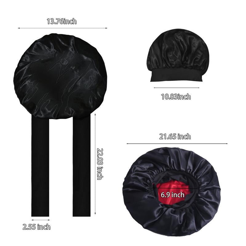 Satin Silk Bonnet Hair Bonnet for Sleeping Double Layer Hair Bonnet with Elastic Tie Band for Women Natural Curly Hair(Pink,Black,Blue，Brown)