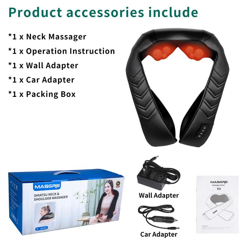 Shiatsu Neck and Back Massager with Soothing Heat, Masgre Electric Deep Tissue 3D Kneading Massage Pillow for Shoulder, Leg, Body Muscle Pain Relief, Home, Office, and Car Use