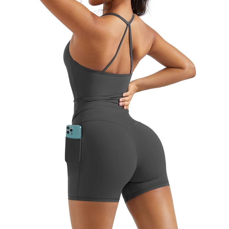 OMKAGI Workout Sets for Women Y Back Sports Bra Tank Booty Biker Shorts with Pockets