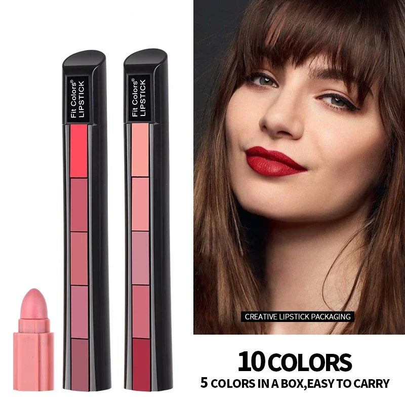 5 in 1 Lipstick Matte Waterproof Lip Gloss Colorfast Lipsticks Lip Gloss Cosmetics Moisturizing Professional Lip Makeup Gift