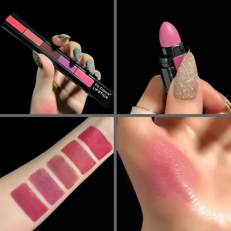 5 in 1 Lipstick Matte Waterproof Lip Gloss Colorfast Lipsticks Lip Gloss Cosmetics Moisturizing Professional Lip Makeup Gift