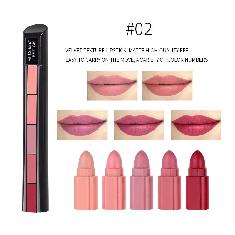 5 in 1 Lipstick Matte Waterproof Lip Gloss Colorfast Lipsticks Lip Gloss Cosmetics Moisturizing Professional Lip Makeup Gift