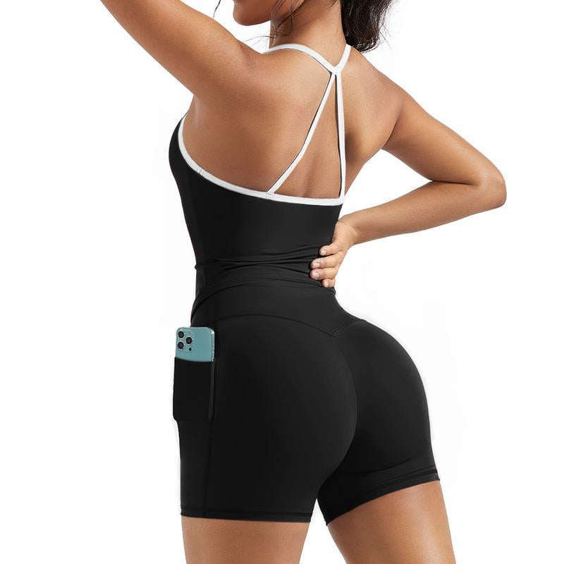OMKAGI Workout Sets for Women Y Back Sports Bra Tank Booty Biker Shorts with Pockets